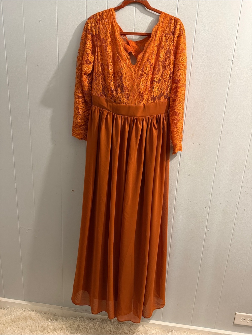 Long Sleeve Lace Maxi Dress in Orange